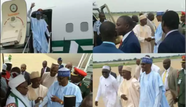 See Photos As President Buhari Arrives His Hometown, Daura In Katsina State, For The Eid El-kabir Celebration